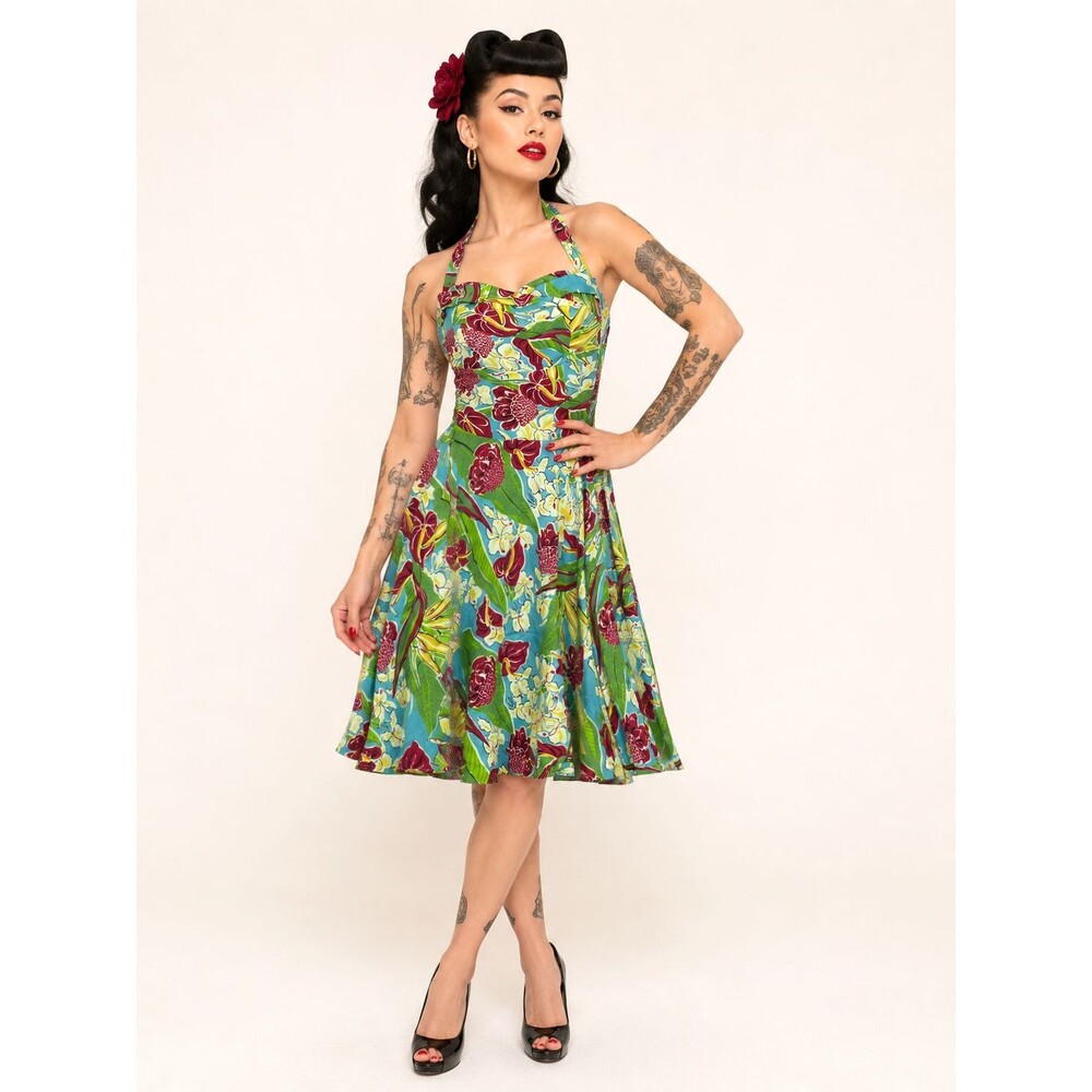 Trashy Diva Trixie Dress Womens S Hawaiian Tropical Floral Halter Retro Pinup